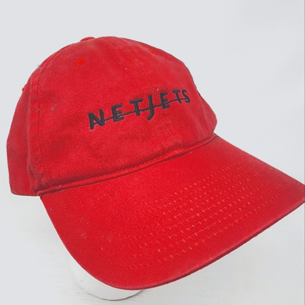 Vintage 90s Nike Red NETJETS Hat Bel Ro Back Adjustable Cotton Baseball Cap Rare